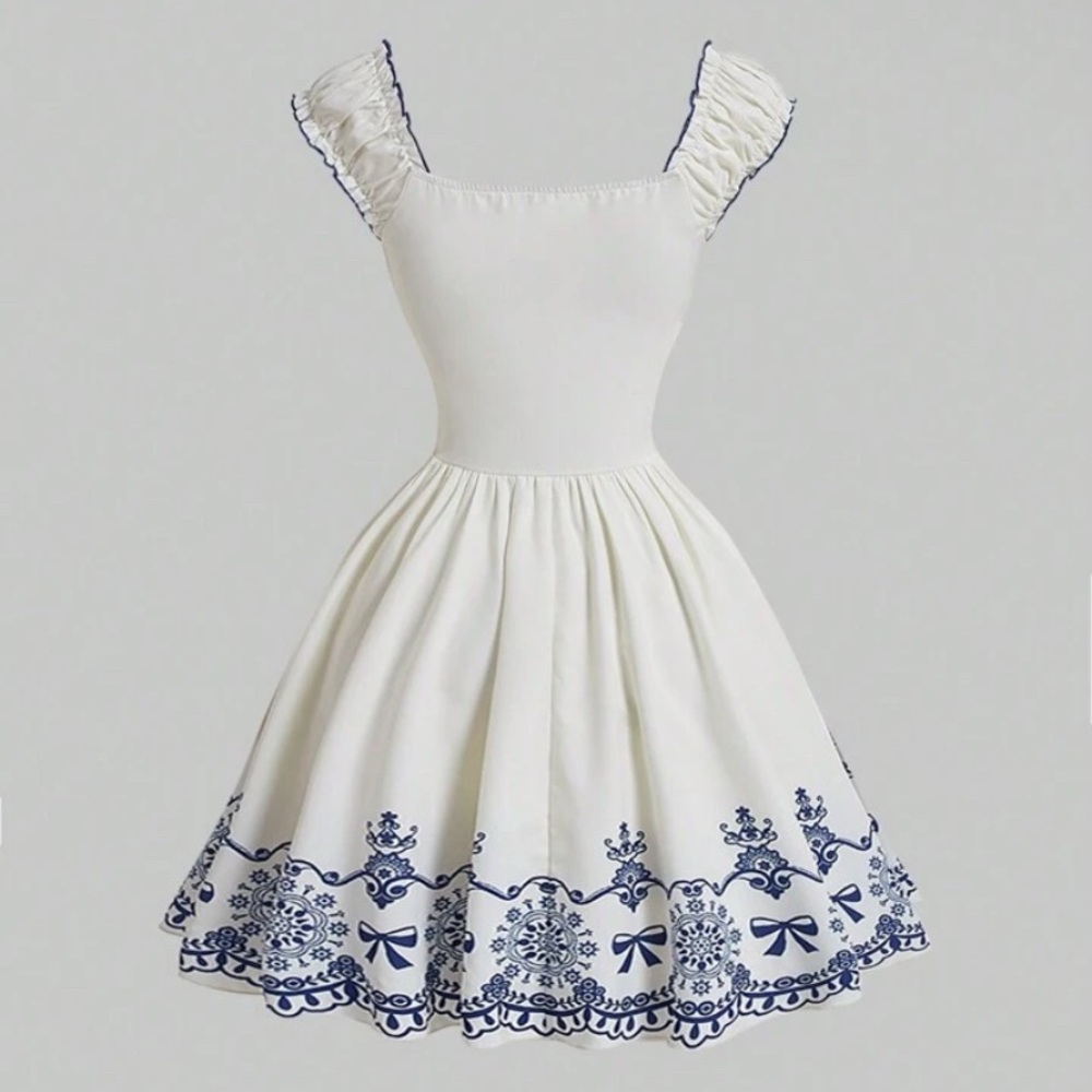 SOLD Women's Floral Print Ruffle Trim Pleated Hem Dress Size M/6 NWOT - Picture 2 of 4